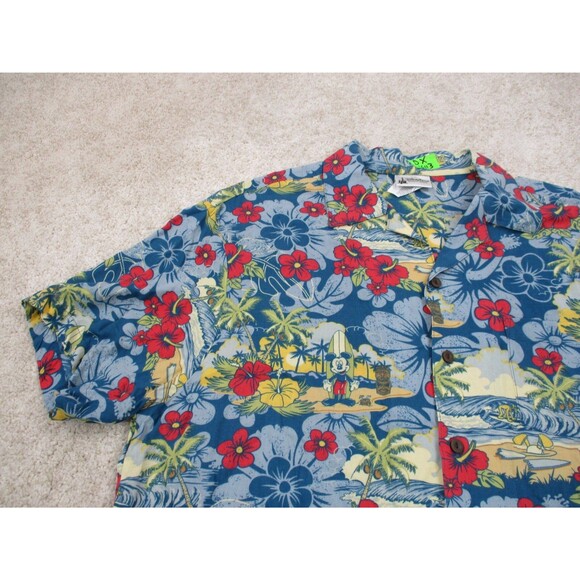 Disney Parks Shirt Mens Large Mickey Mouse Pluto Surfing Tiki Hawaiian Aloha - Picture 3 of 11